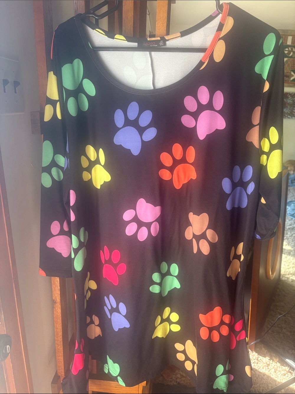 Black Tunic Dress with Multicolor Paw Prints